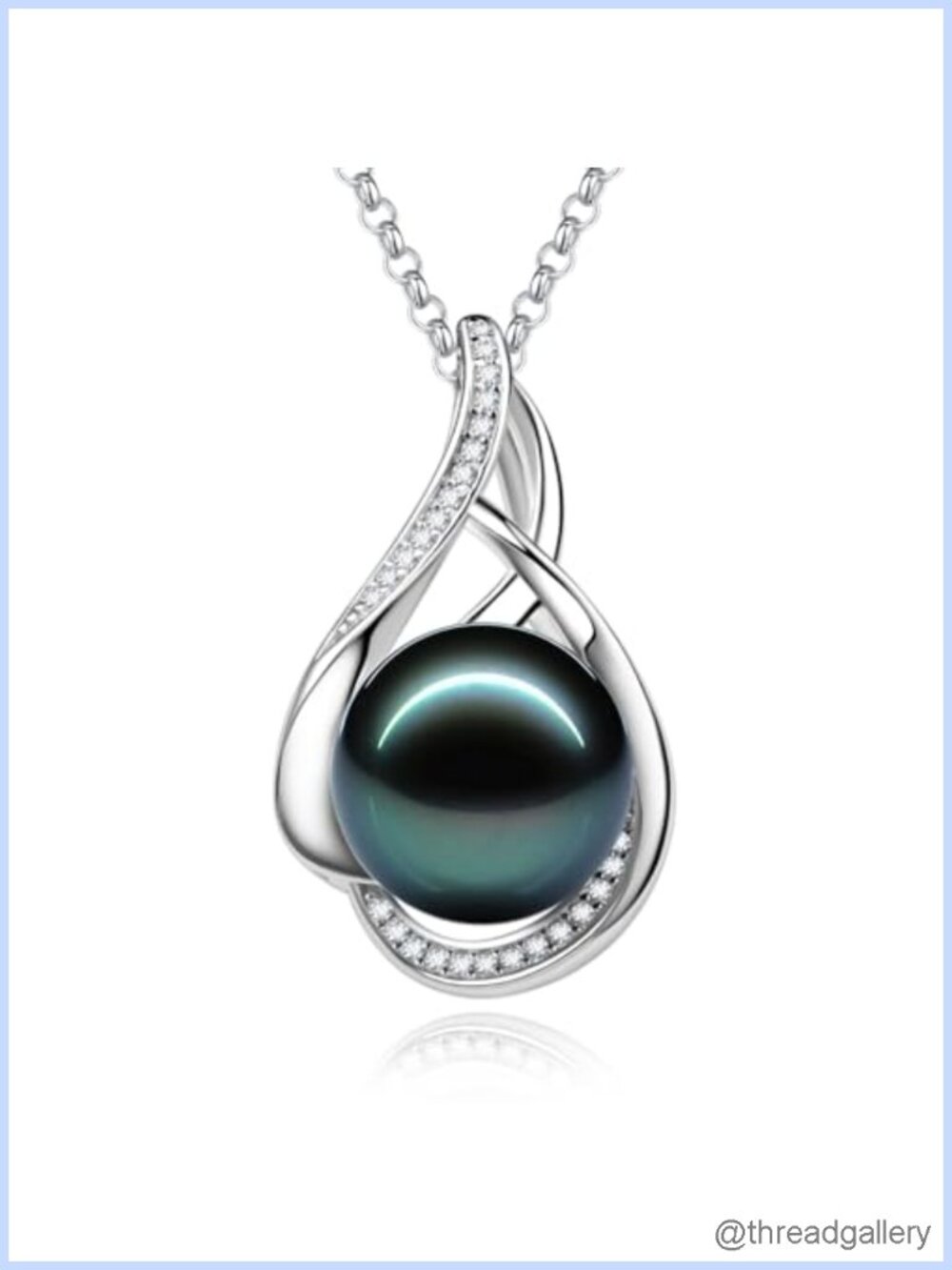 Tahitian Pearl Pendant Necklace Sterling Silver Black Pearl 16+2 Adjustable